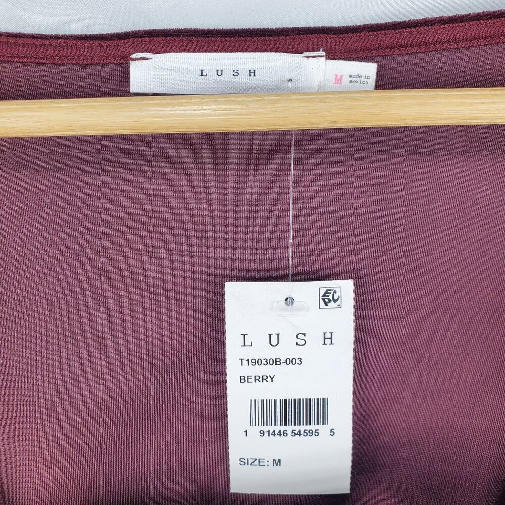 Lush Women's Berry Purple Cropped Blouse Top Long Sleeve Square Neck Size Medium - Picture 7 of 9